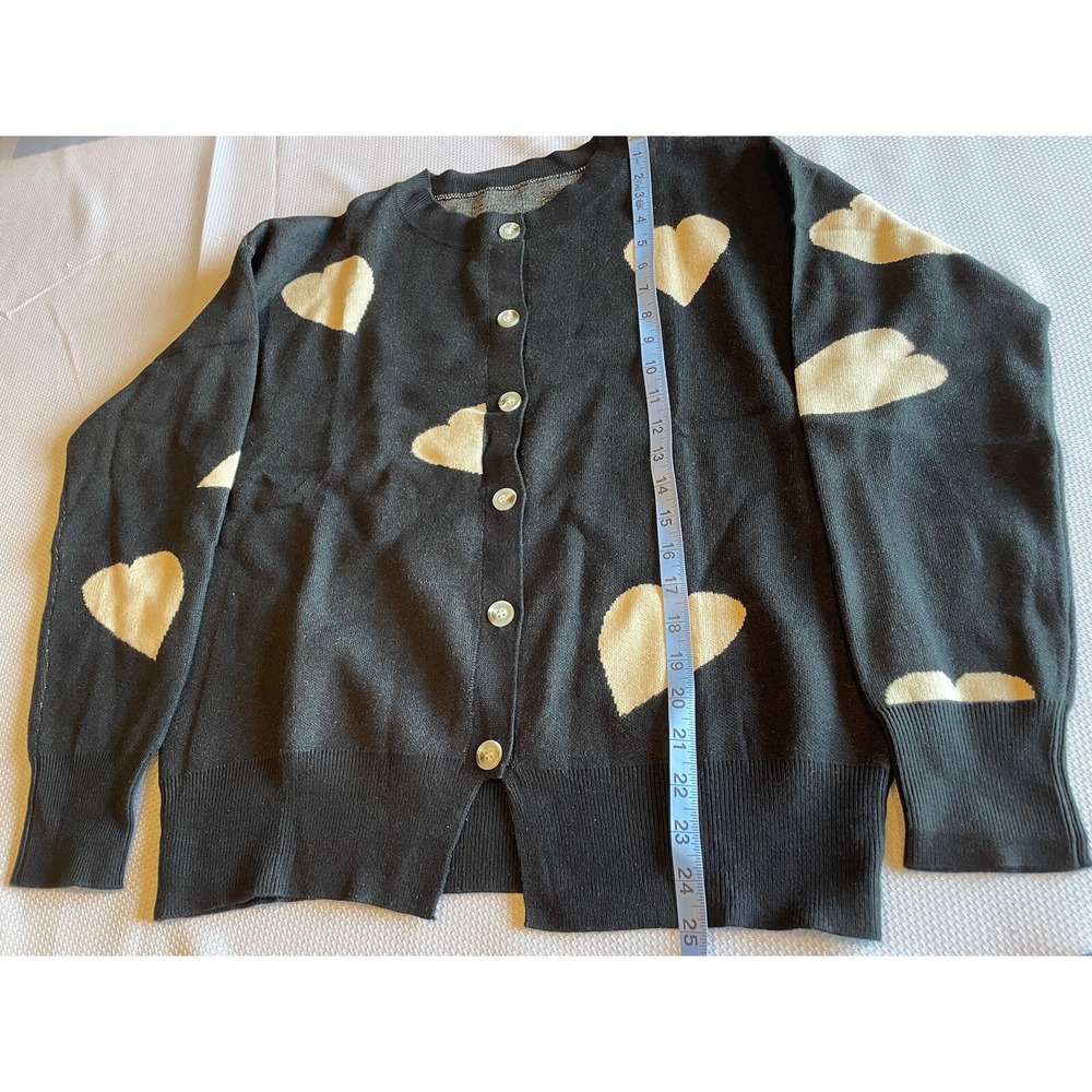 Womans Knit Cardigan Button Down Open Front Sweater with Beige Hearts Size Large - Picture 11 of 14